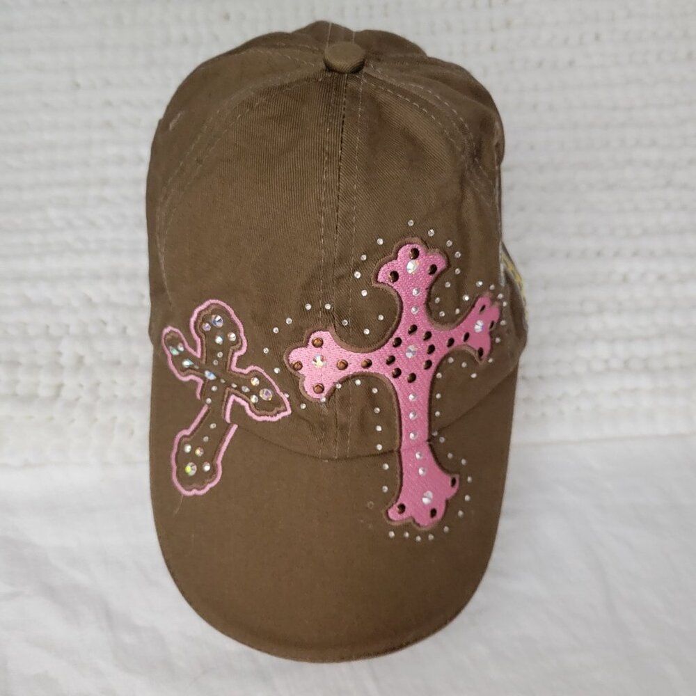 M&F Western Baseball Hat Women's Bling Cross Glam Chic Brown Shiny rhinestones - Picture 2 of 9